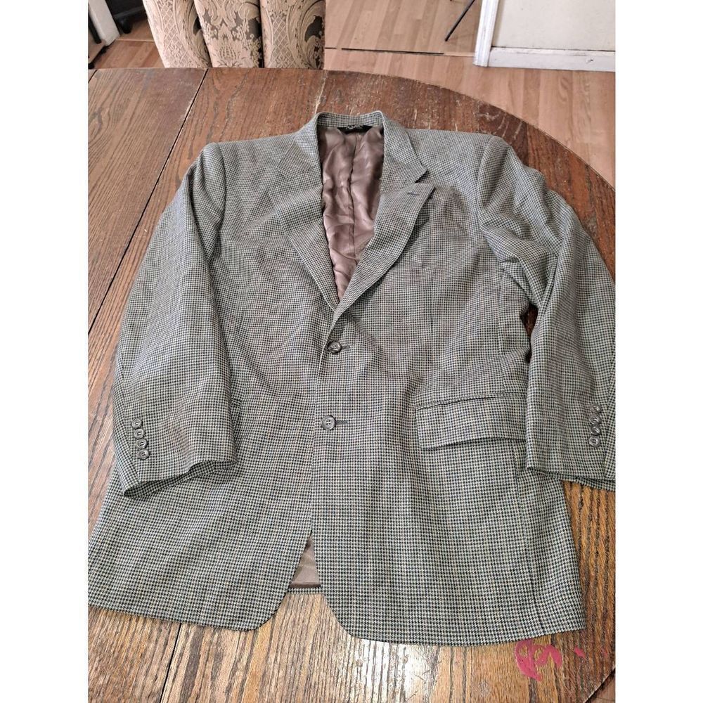 42R Joseph A Banks Tan Blue Notch Lapel 2 Button Suit Coat Jacket Single Vent